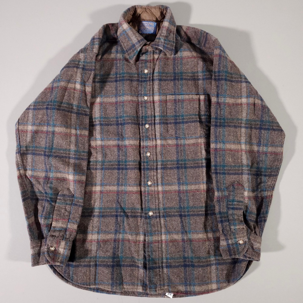 Pendleton Flannel Shirt Mens L Brown Plaid Virgin Wool Long Sleeve Button Down
